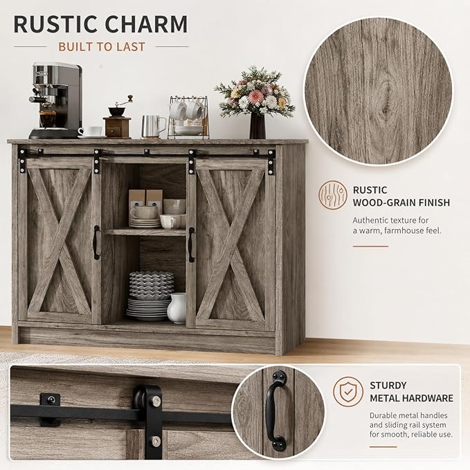 4 EVER WINNER 42" Farmhouse Coffee Bar, Buffet Cabinet - Image 7
