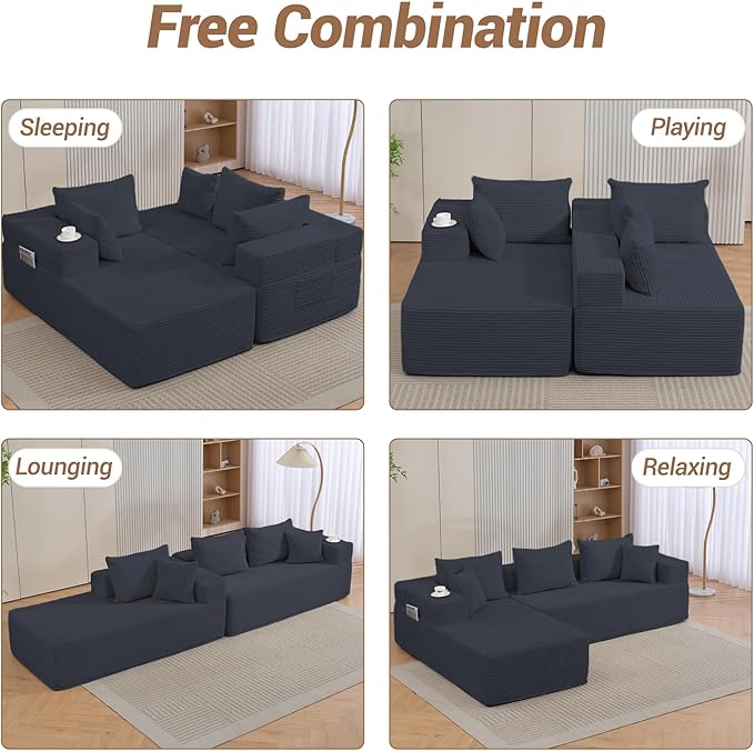 105'' Modular L-Shaped Boneless Sectional, Corduroy Deep Seat Cloud Sectional - Image 6