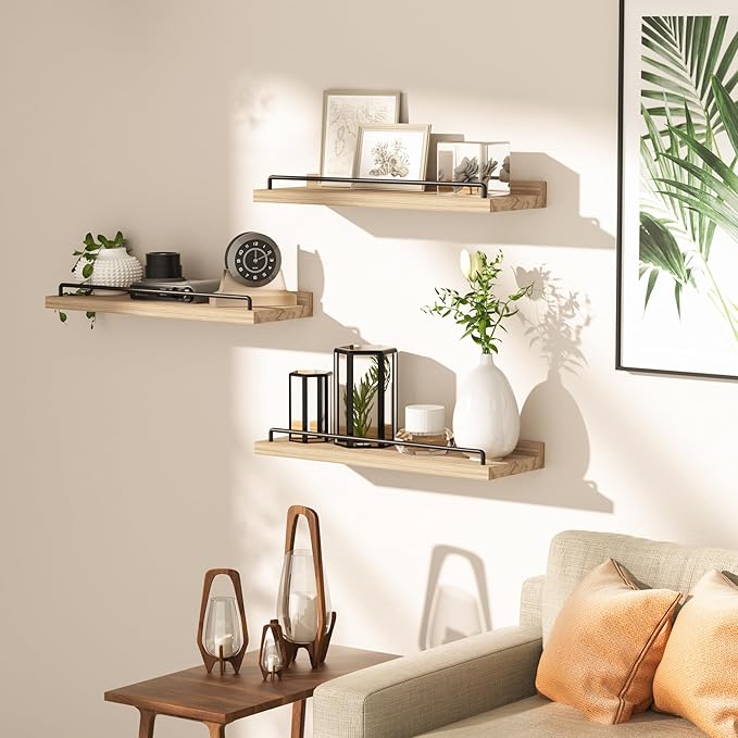 RYOFOBETTO Floating Shelves for Wall Decor, Light Brown Wood Shelves for - Image 5