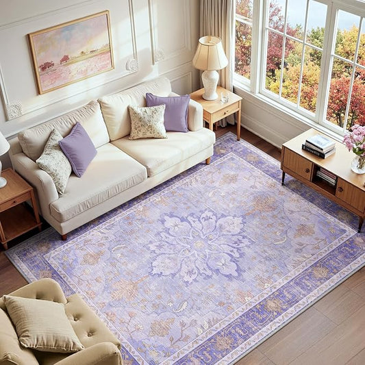 RELEANY Area Rugs 6'x9' Washable Non-Slip, Floral Vintage Distress Print by RELEANY