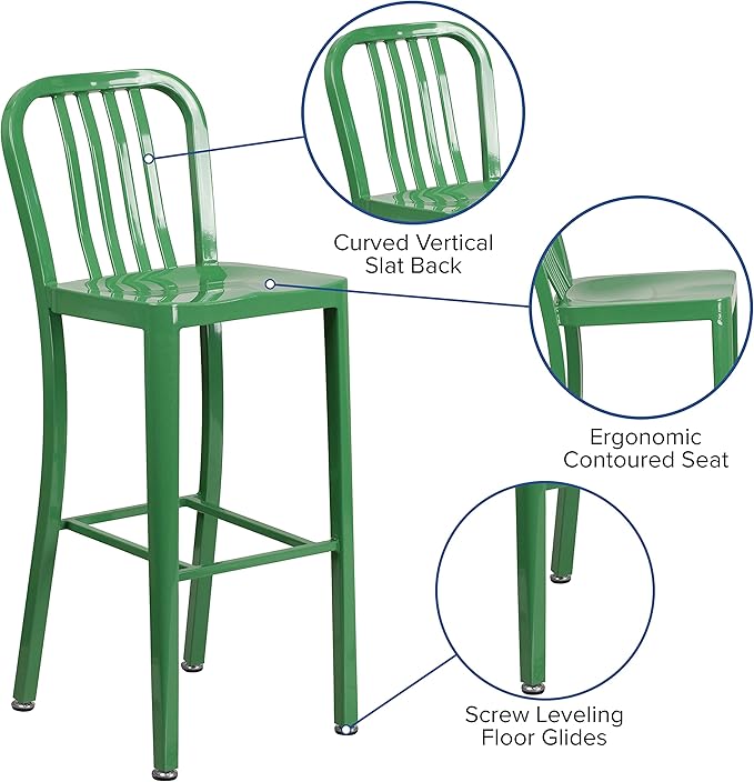 Flash Furniture Gael Commercial Grade 2 Pack 30" High Green Metal - Image 5