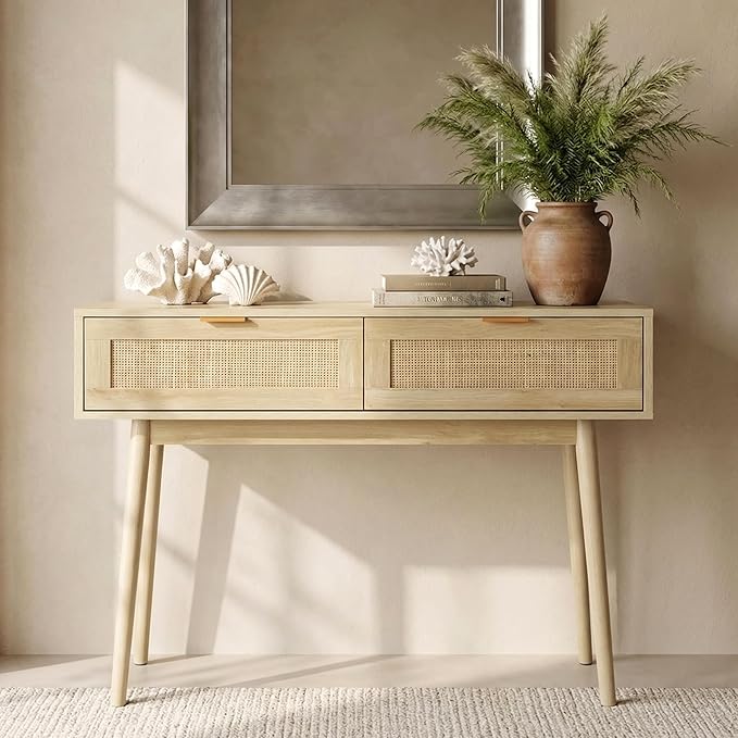 HOPUBUY Console Table Rattan Desk - Image 2
