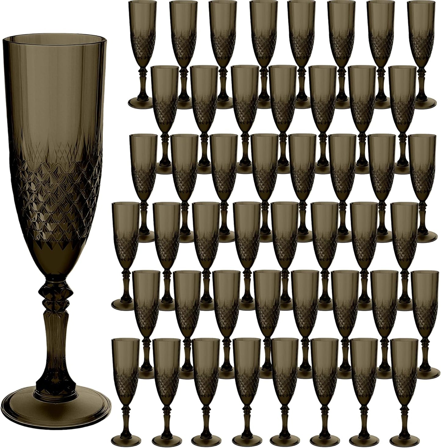 Plastic Champagne Flutes, 48PCS Black Wine Glasses Goblets Cups Reusable Flute, for Halloween Weddings Bachelor Parties Toasting and Events(48, Black)