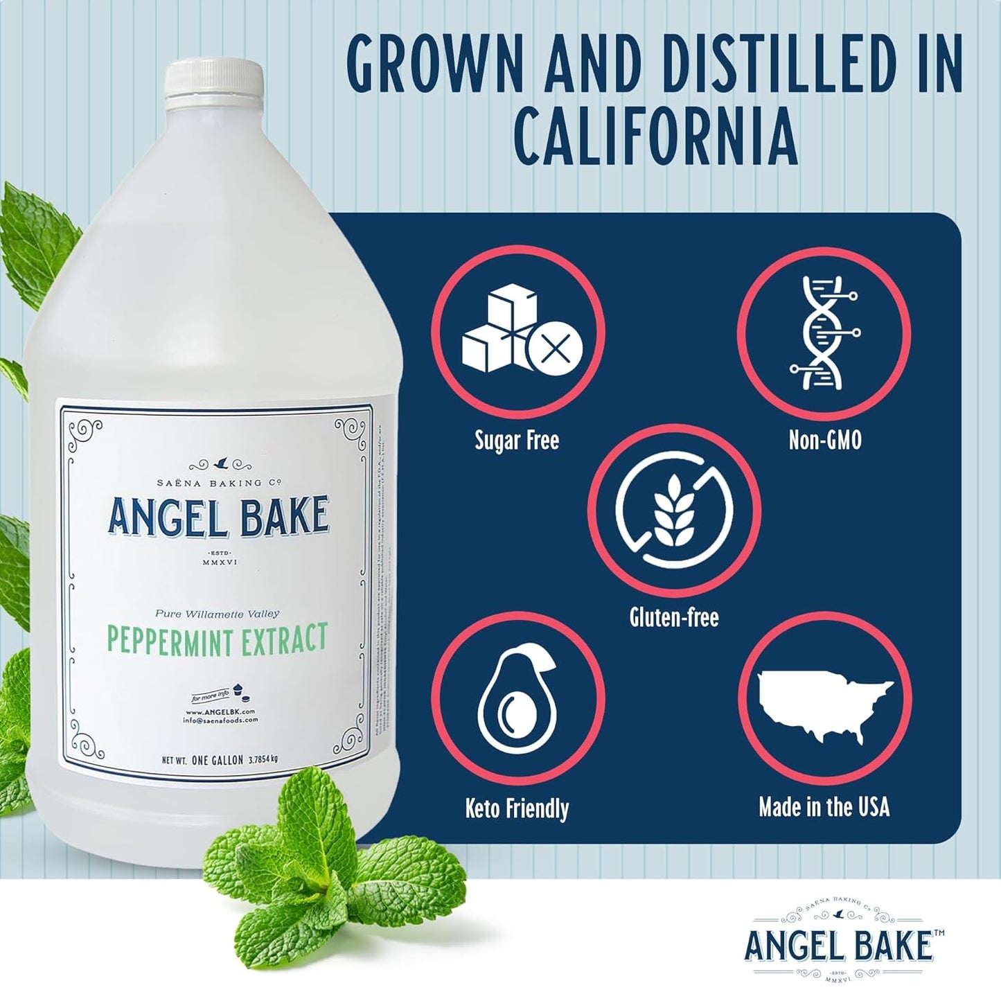 Pure Willamette Valley Peppermint Extract 2x, 1 Gallon - Natural Essence for Beverage Formulations, Bulk Manufacturing, Professional Foodservice - Kosher Certified, Vegan, Gluten-Free, Keto Friendly