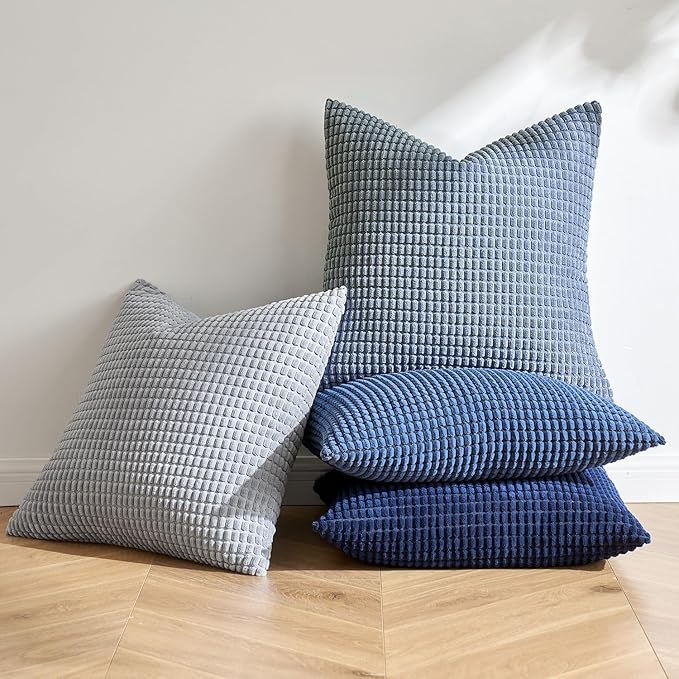 MIULEE Blue Decorative Pillow Covers 22x22 Inch Set of 4 Boho Western Farmhouse - Image 3