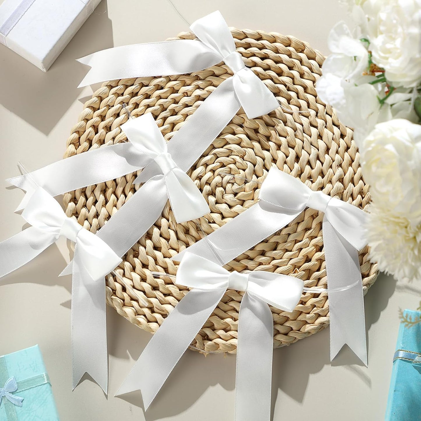 Riceshoot 24 Pcs Satin Ribbon Bow 3.5x5 Inch Twist Tie Bows for Gift Balloon Bag Cake Craft DIY Wedding Birthday Party Decor