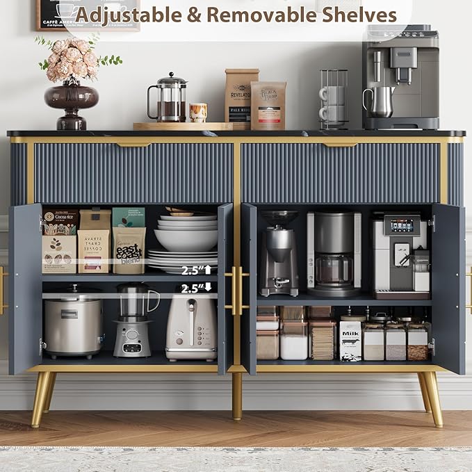 47.2" Buffet Storage Cabinet, Modern Fluted Coffee Bar Station - Image 8