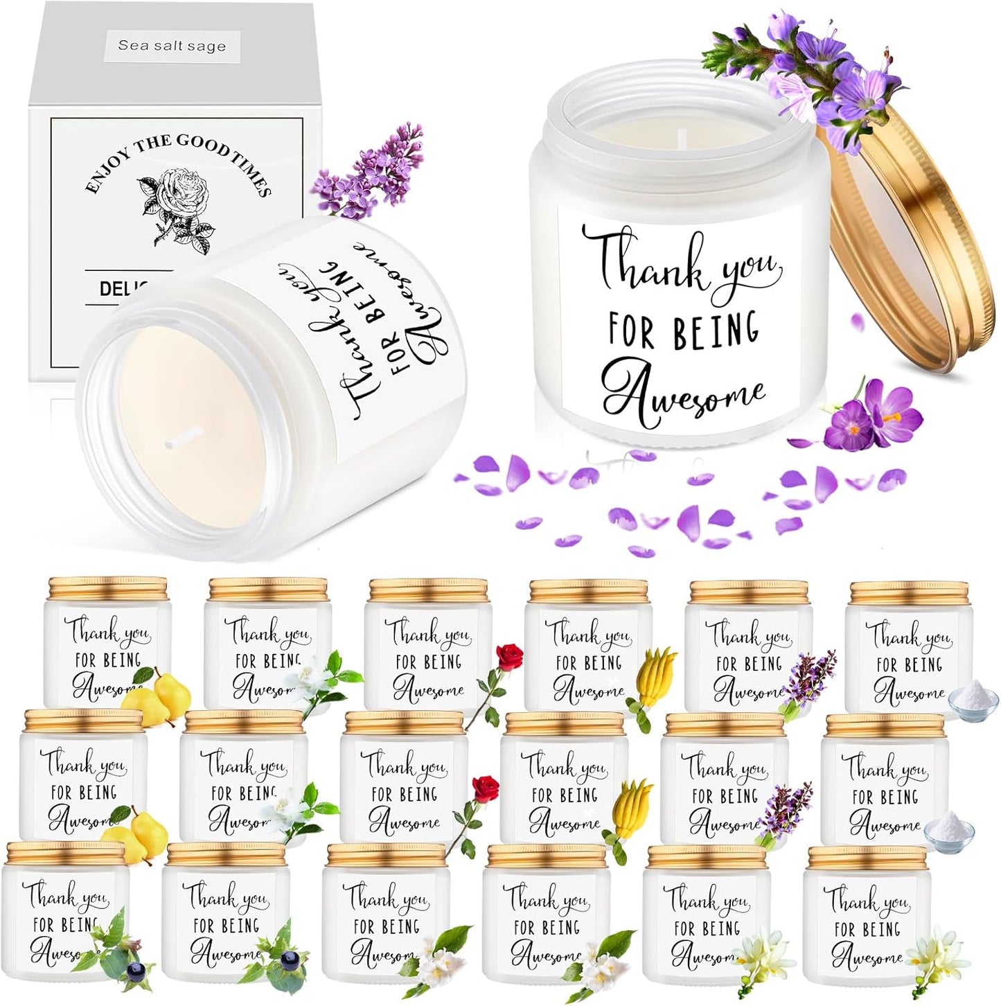 MTLEE 20 Pcs Thank You Gifts Candles 3.5 oz Employee Appreciation Inspirational Scented Soy Wax Candle Thank You Gift Christmas Gifts for Coworker Women Volunteer Teacher(Thank You,White)