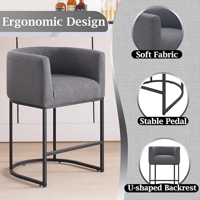 ClinQ 26" H Counter Height Bar Stools Set of 4, Modern Barrel Counter Stools - Image 3