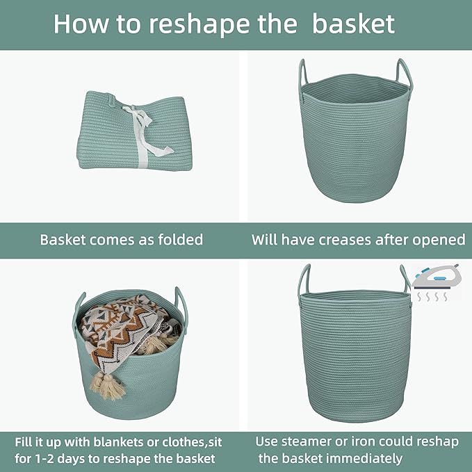 XUANGUO Cotton Rope Laundry Basket Hamper - Image 6