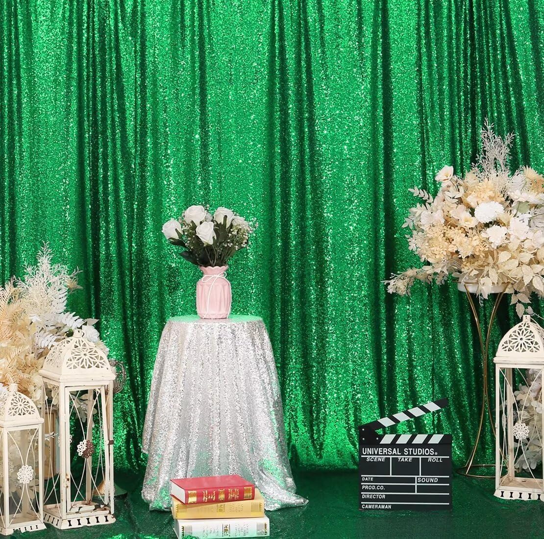 Eternal Beauty Green Sequin Backdrop, 8x10 Ft Glitter Background Curtains for Christmas Shimmer Photography Party Wedding Birthday Back Drop Decor