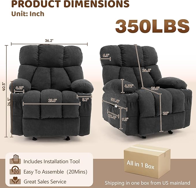 Massage Rocking Recliner Chair, Ergonomic Recliners Sofa - Image 2