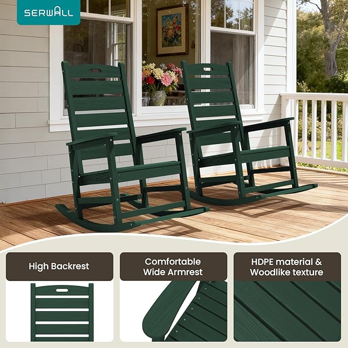 SERWALL Outdoor Rocking Chair Set of 2, Oversized Rocking Chair - Image 9