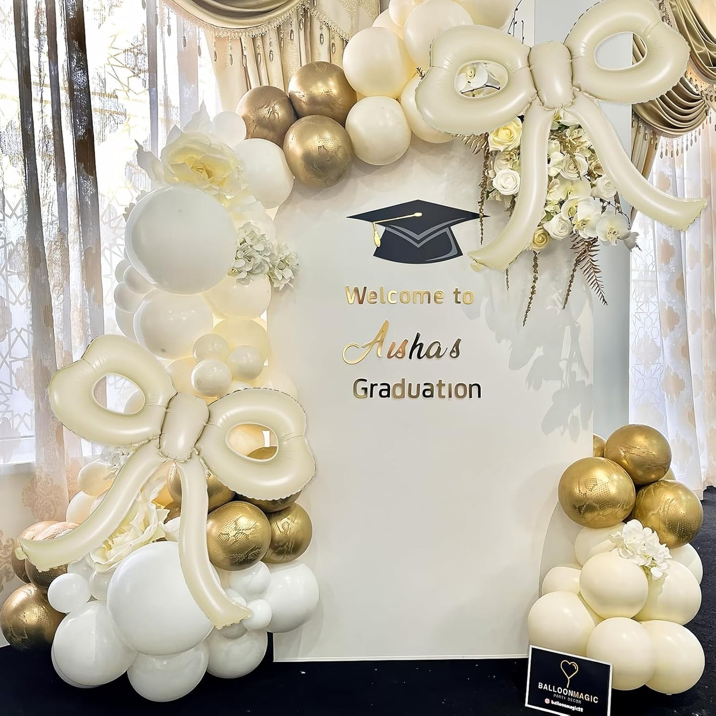 4 Pcs Bow Birthday Decorations Cream Bow Balloons for Girl Women Bow Themed Party Decorations Giant Foil Beige Balloons for Birthday Baby Shower Gender Reveal Wedding Decor Party Supplies