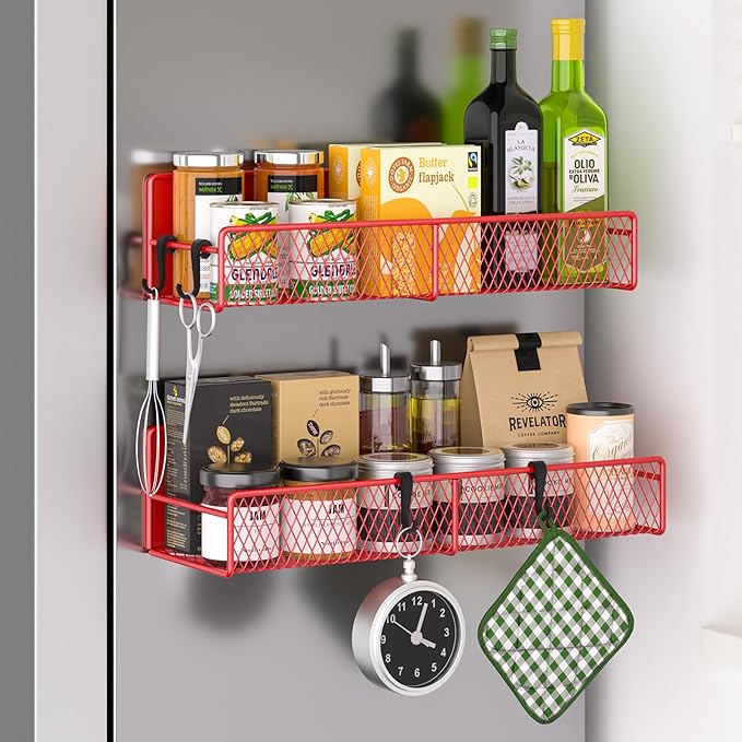 Magnetic Spice Rack for Refrigerator, 2 Pack 100% Metal Strong Magnet Shelf by DTUQYX