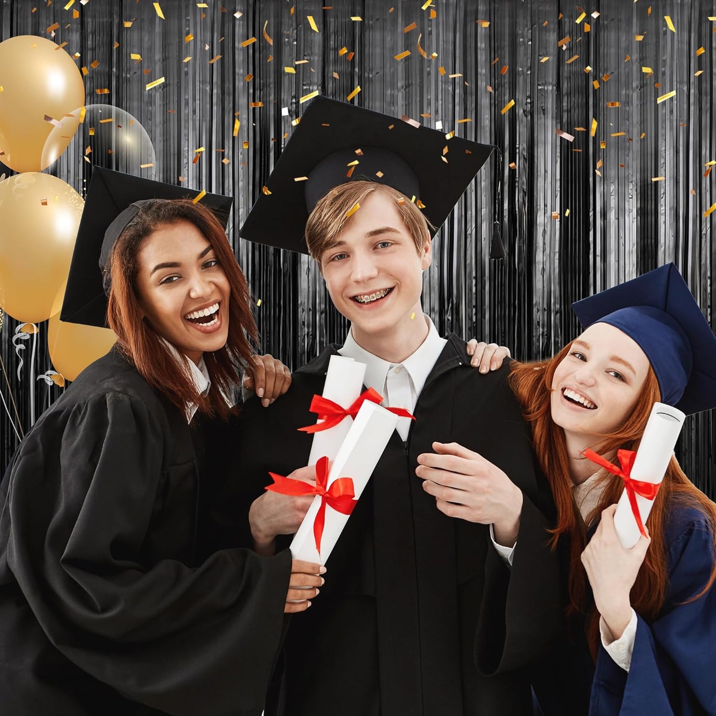 Crosize 2 Pack 3.3 x 9.9 ft Black Foil Fringe Backdrop Curtain, Streamer Backdrop Curtains, Streamers Birthday Party Decorations, Tinsel Curtain for Parties, Photo Booth Backdrops, Party Décor