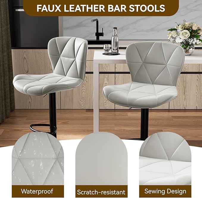 Nalupatio Modern Bar Stools Set of 3, Adjustable Faux Leather Upholstered - Image 4