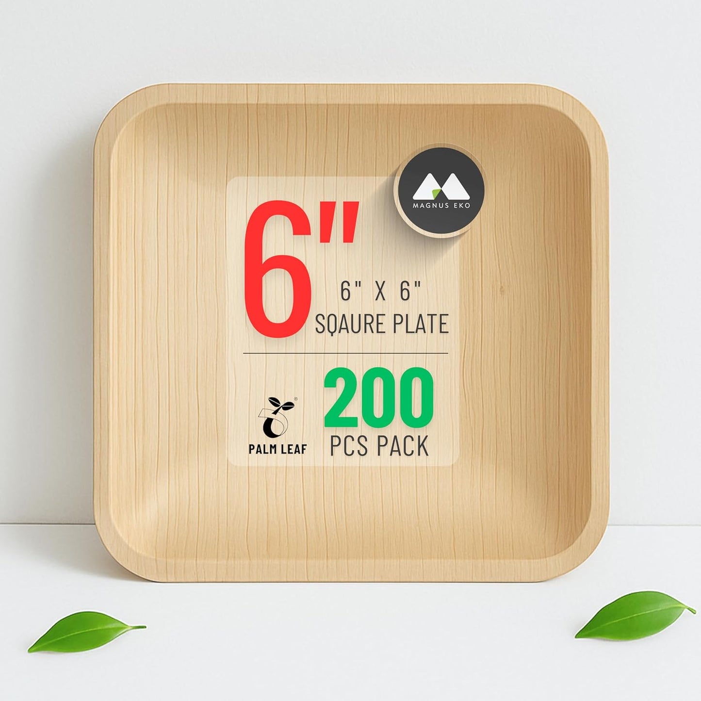 magnus EKO | 6 Inch Square Plates 200 Pcs | Disposable Plates For Party | Eco Friendly, Compostable and Biodegradable serving plates for Catering, Weddings and Parties