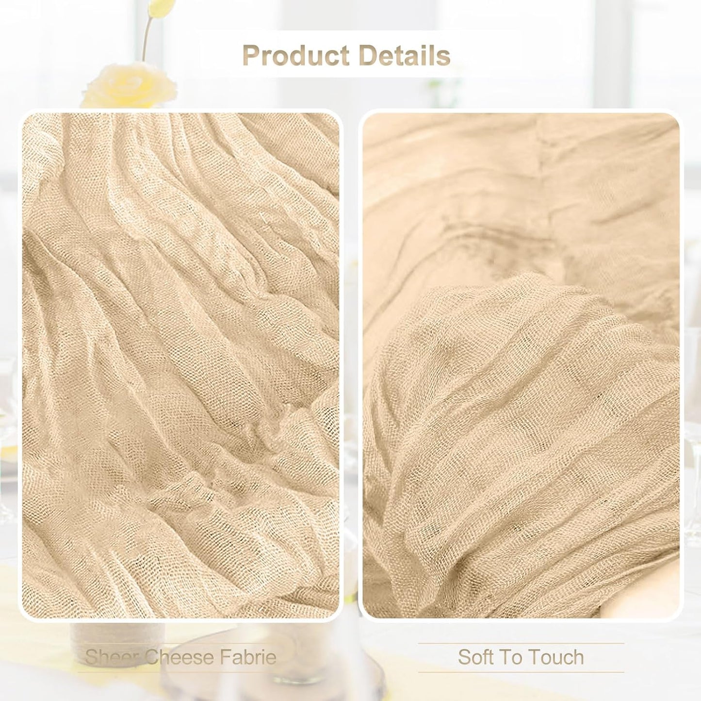 1 Pack Nude Cheesecloth Table Runner 35x120 Inch 10Ft Rustic Gauze Cheese Cloth Table Runner Sheer Cheesecloth Table Runners for Wedding Party Bridal Shower Decoration