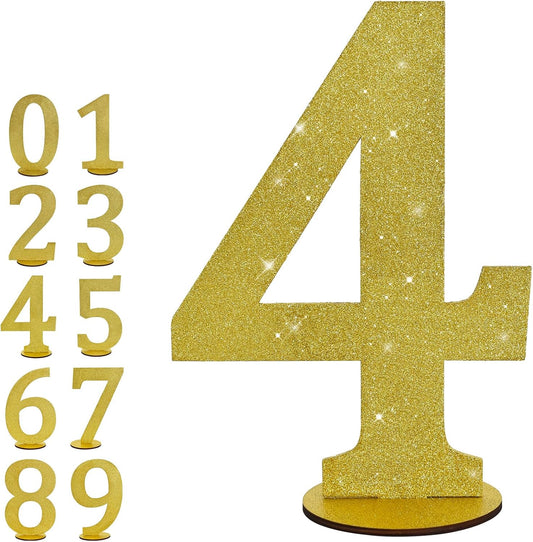 TONIFUL 11.8 Inch Gold Glitter Numbers Table Centerpieces 0-9 Birthday Party Decorations,Shining Gold Digital 4 for Birthday Party,Wedding,Bridal Shower,Engagement,Photo Shoot,Anniversary