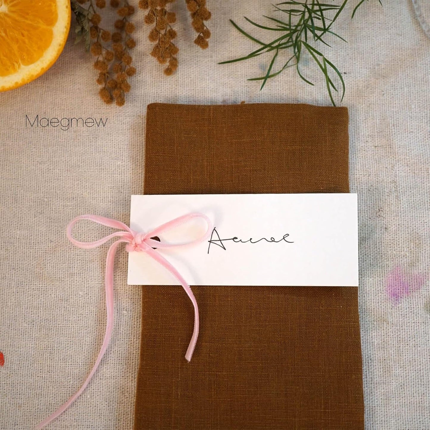 50 Pcs Place Cards for Table Setting -3.94"X1.57" Table Place Cards with Velvet Ribbon,Name Cards for Wedding Dinner Party Events (Pink)