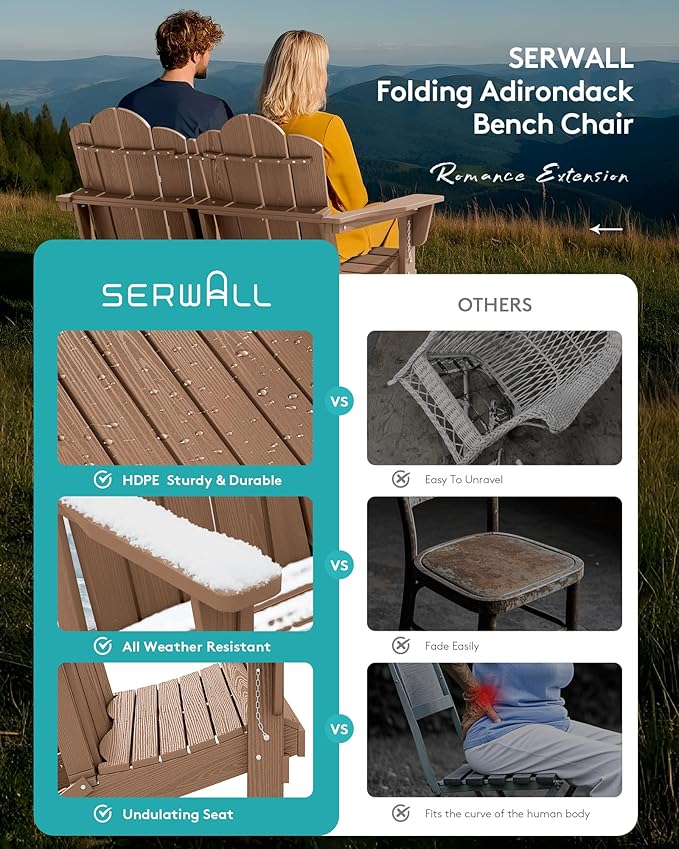 SERWALL 4 Pieces HDPE Patio Adirondack Chair Set, 2 Adirondack Chair - Image 5