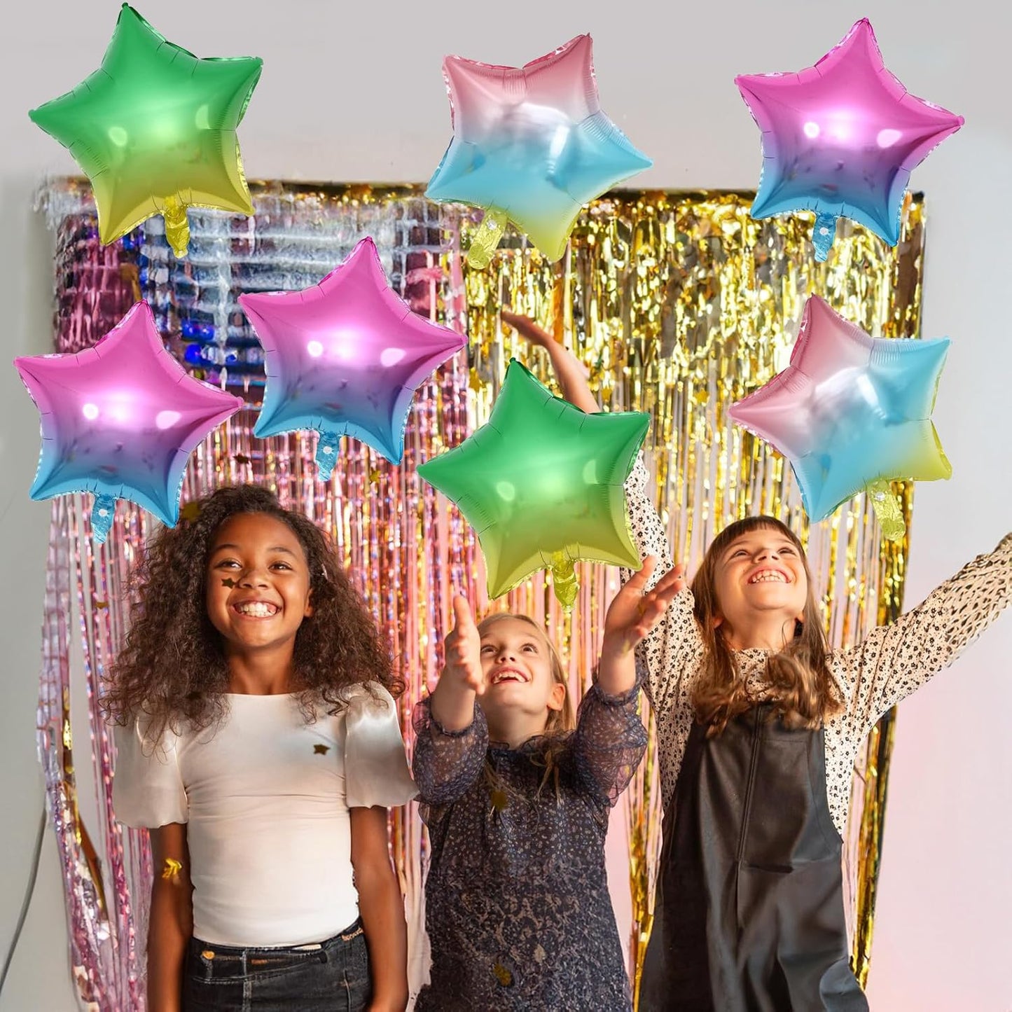 Gradient Color Star Foil Balloons, 18 Inch Rainbow Stars Shape Mylar Helium Balloons Colorful Pentagram Aluminum Foil Party Balloons for Kids Birthday Rainbow Party Coloful Theme Party Decoration