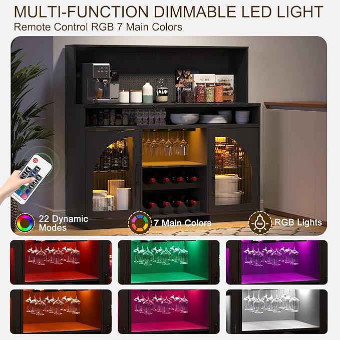 54" Coffee Bar Cabinet with Pegboard, Baskets & Movable Charging Station - Image 3