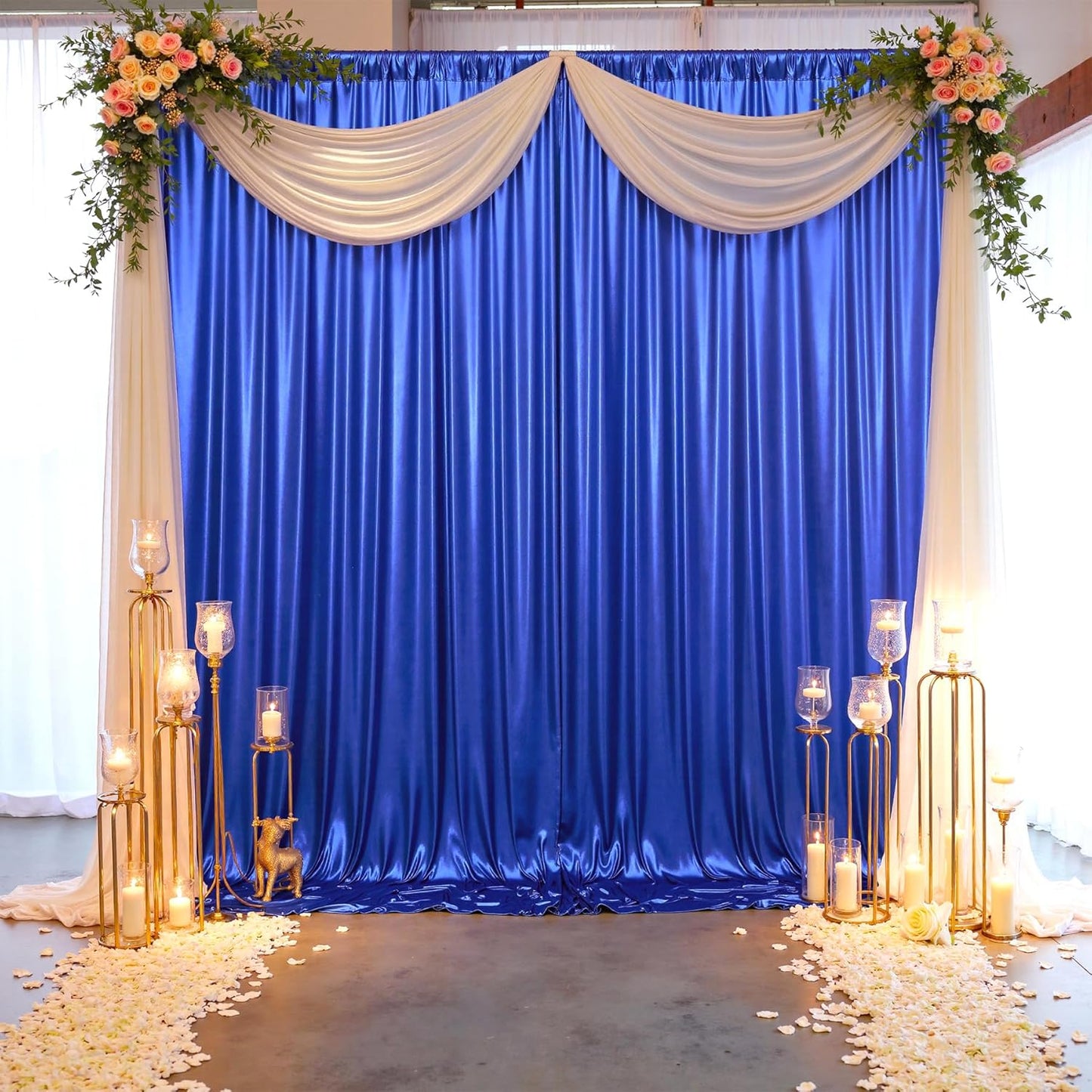 gogoparti 20x10FT Sapphire Blue Sequin Backdrop Curtain - 4 Panels of 5x10FT Wrinkle-Free Glitter Drapes for Photography, Birthdays, Weddings & Graduations