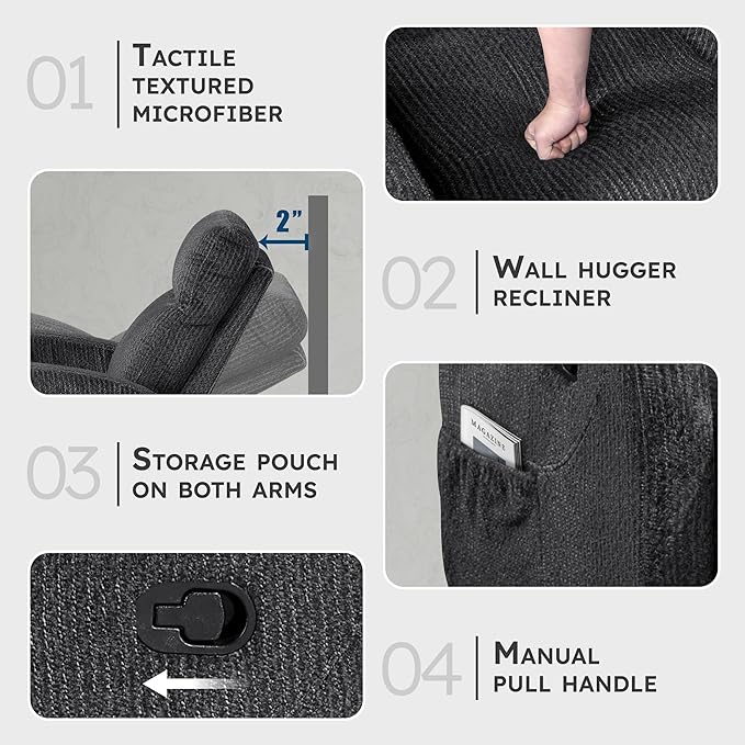Lexicon Manual Reclining Sofa, Textured Microfiber Recliner Sofa, Wall Hugger - Image 3
