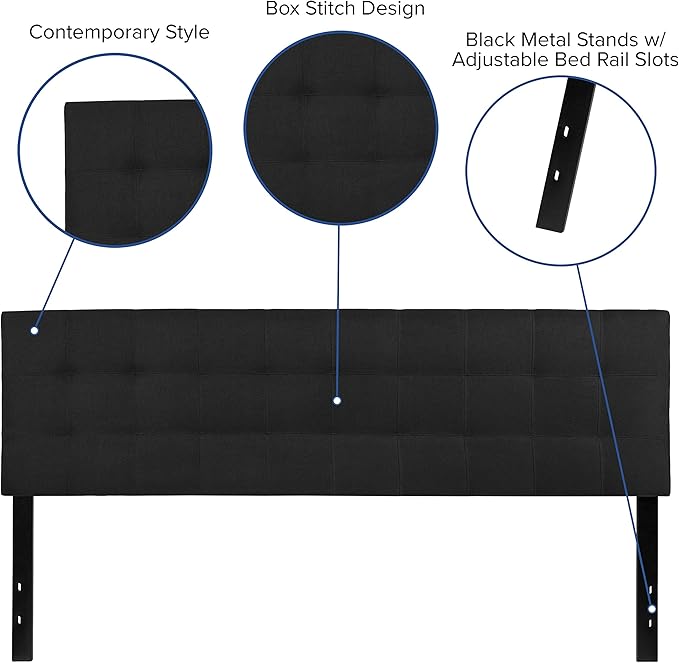 Flash Furniture Bedford Tufted Upholstered King Size Headboard in Black Fabric - Image 3