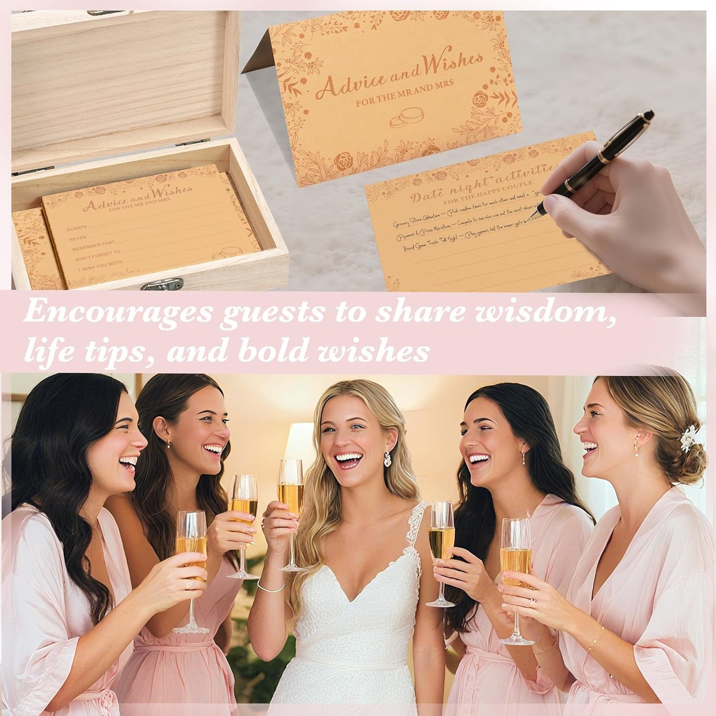 Advice And Wishes For The Mr And Mrs, Wedding Advice Cards For Bridal Shower Decorations, Bridal Shower Games, Advice & Wishes Box For The Groom And Bride, Wedding Games For Reception, Style-002