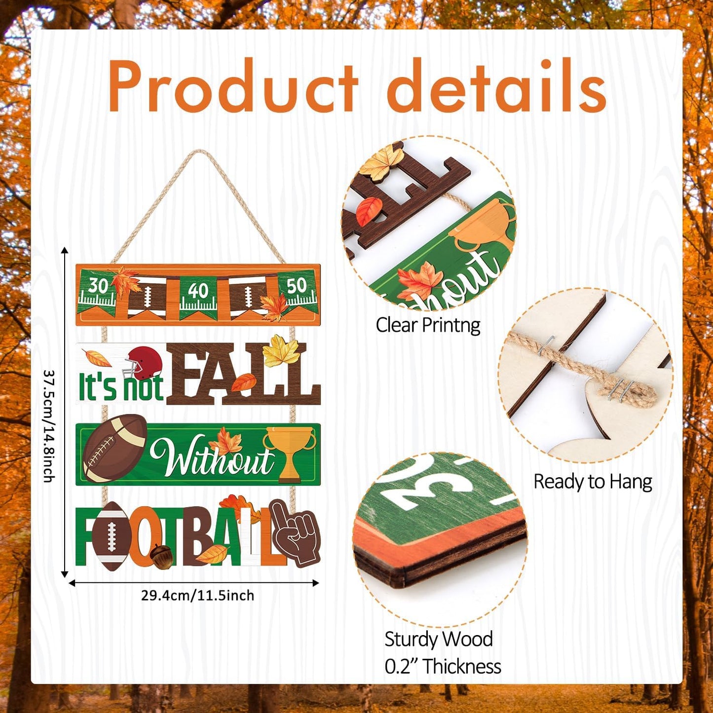 CHDITB It's Not Fall without Football Front Door Sign(15"x12"), Wooden Fall Football Season Decoration Wall Hanging, Vintage Hello Welcome Fall Autumn Home Decor Hanger for Porch Indoor