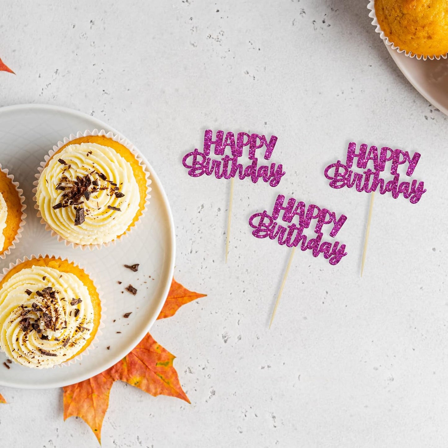 Gyufise 24Pcs Happy Birthday Cupcake Toppers Glitter Birthday Cupcake Food Picks for Celebrating Purple Theme Party Cake Decorations Supplies Purple