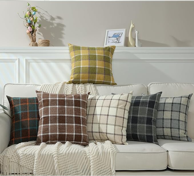 Stellhome Pack of 2 Faux Linen Buffalo Check Throw Pillow Covers, Farmhouse - Image 7