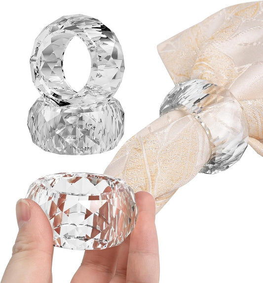 Crystal Napkin Rings Holders - 2 Inch Set of 4, Party Wedding Set Christmas Decorations for Table Dinner