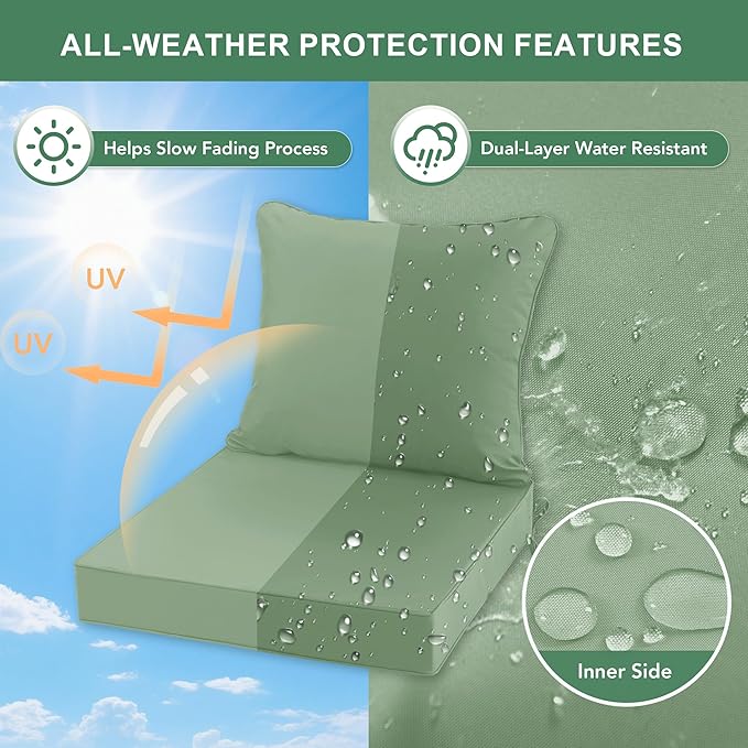 Summsun Outdoor Chair Cushions Set of 4, Waterproof Back Pillow and Seat - Image 3