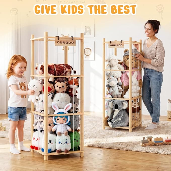 Woodure Stuffed Animal Storage & Organizer, Wooden Cute Zoo Toy Holder - Image 4