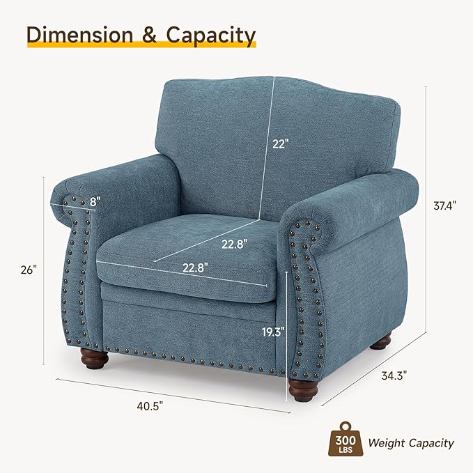 ONBRILL Nailhead Trim Armchair, Rolled Arm Accent Chair - Image 2