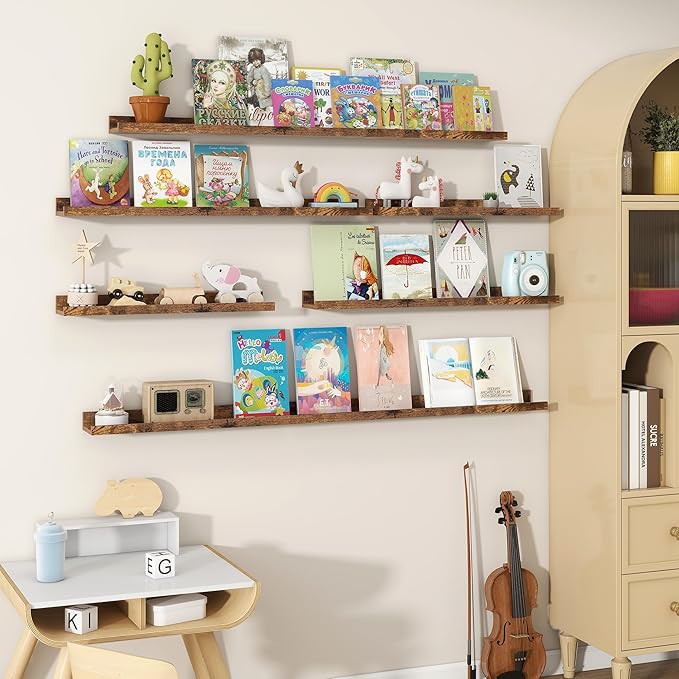 Fun Memories Picture Ledge Shelves Set of 2, 55 Inch Rustic Wall Mounted - Image 6