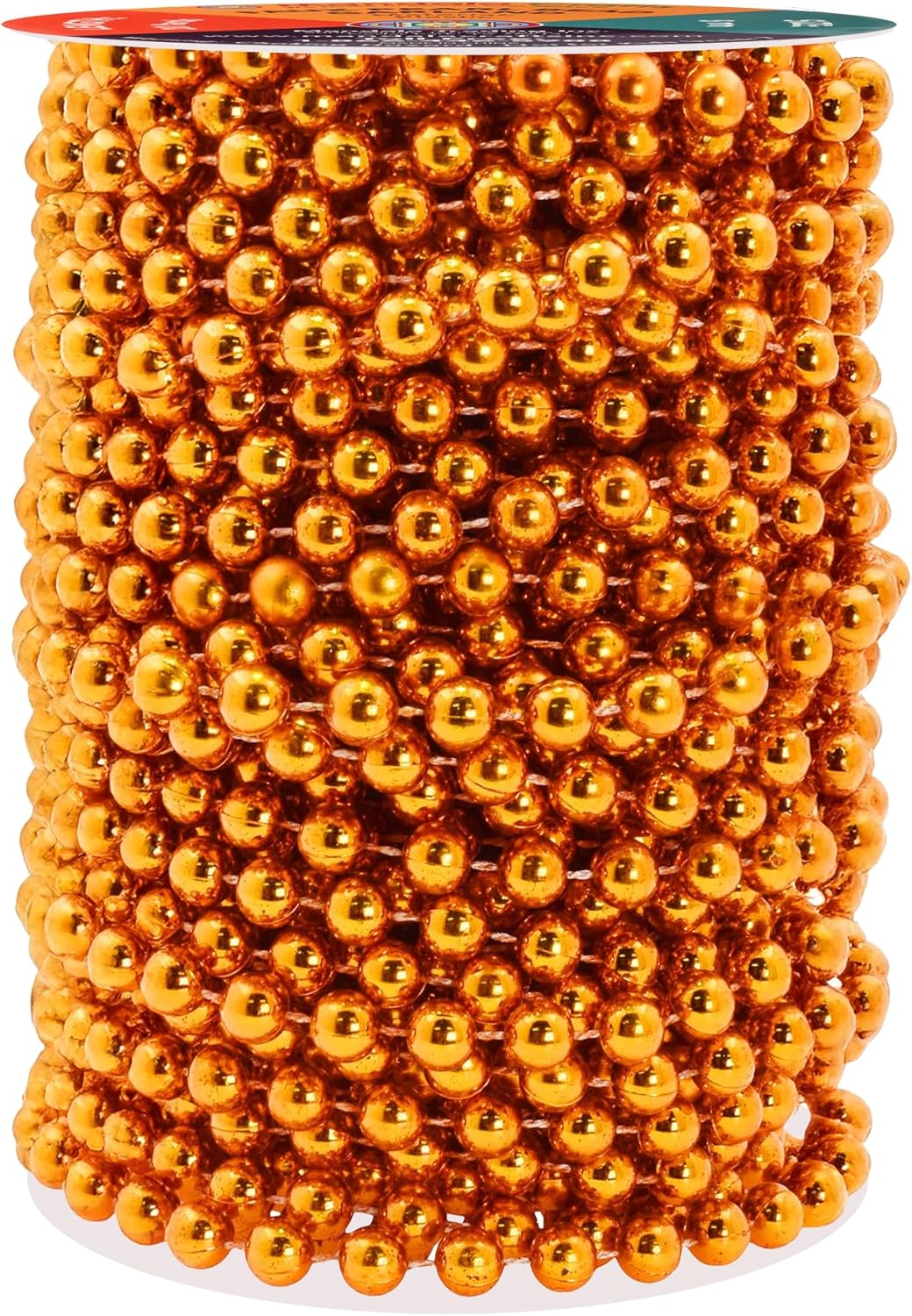 Mandala Crafts 8mm Faux Orange Pearl Beads Roll - 20 Yards Strand of Fake Pearls Chain Garlands Spool String for Christmas Tree, Wedding, Party, Vases, DIY Decoration