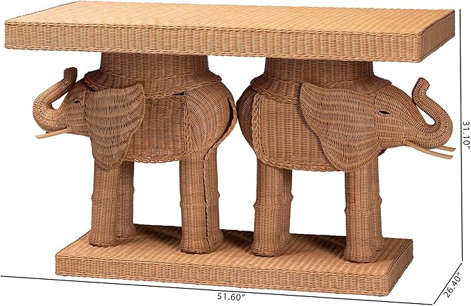 Bali & pari Elissa Bohemian Honey Rattan Elephant Console Table - Image 3