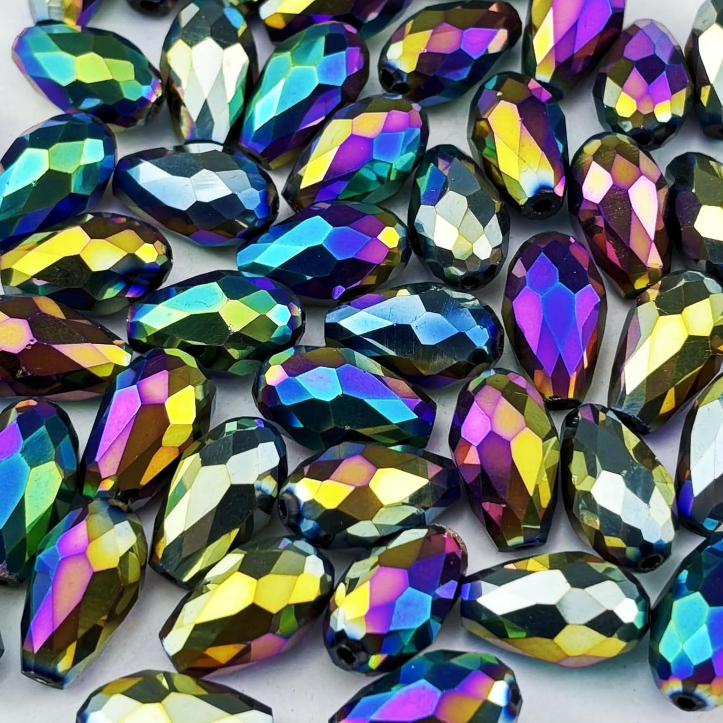 200pcs 3x5mm Teardrop Crystal Glass Beads for Jewelry Making, Faceted Vertical Hole Teardrop Glass Spacer Beads for Wind Chimes Bracelet Earring Necklace DIY Craft(Rainbow)