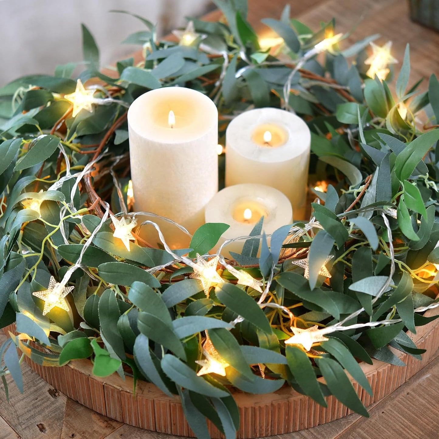 Enchanting Decor: Pair of Flexible Rustic Willow Garlands Adorned with 33 Feet Starry String Lights (USB Operated) by FiveSeasonStuff Floral