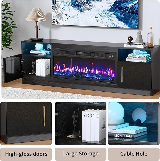 PRETZI Fireplace TV Stand with 36" Fireplace Up to 80" TVs, Remote Control - Image 6