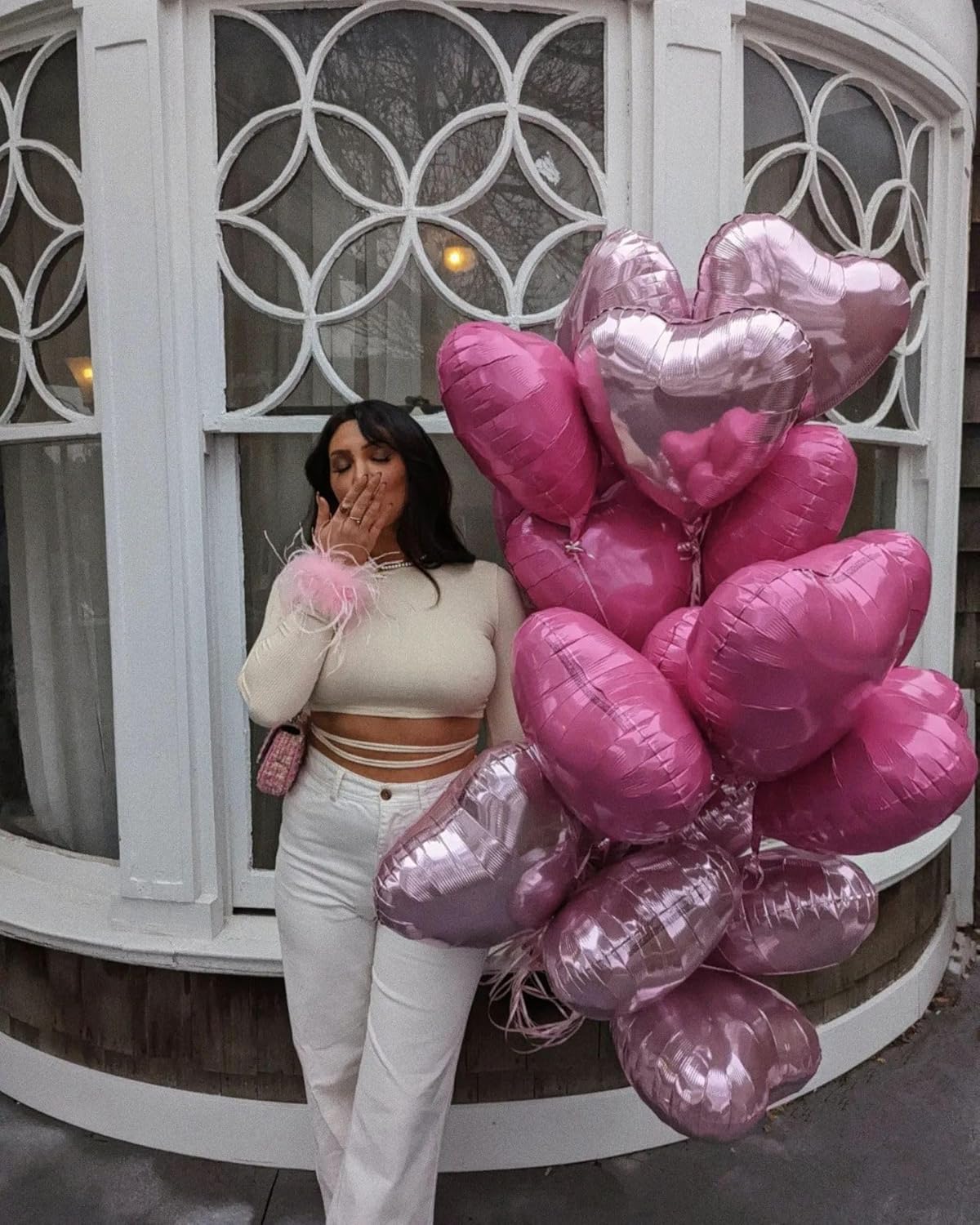 Hot Pink Heart Shaped balloons Pack of 12,18 Inch Silver Love Valentine Balloons Pink Heart Romantic Balloons For Valentines Day Wedding Bridal Shower Engagement Anniversary Party Decorations