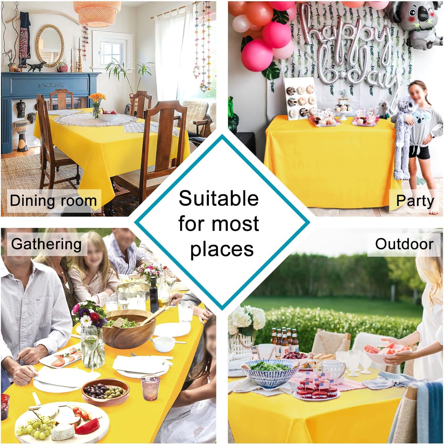 Hiasan Yellow Tablecloth for Square Tables - Waterproof and Spillproof Washable Fabric Table Cloth for Dining Room Kitchen Party, 60 x 60 Inch