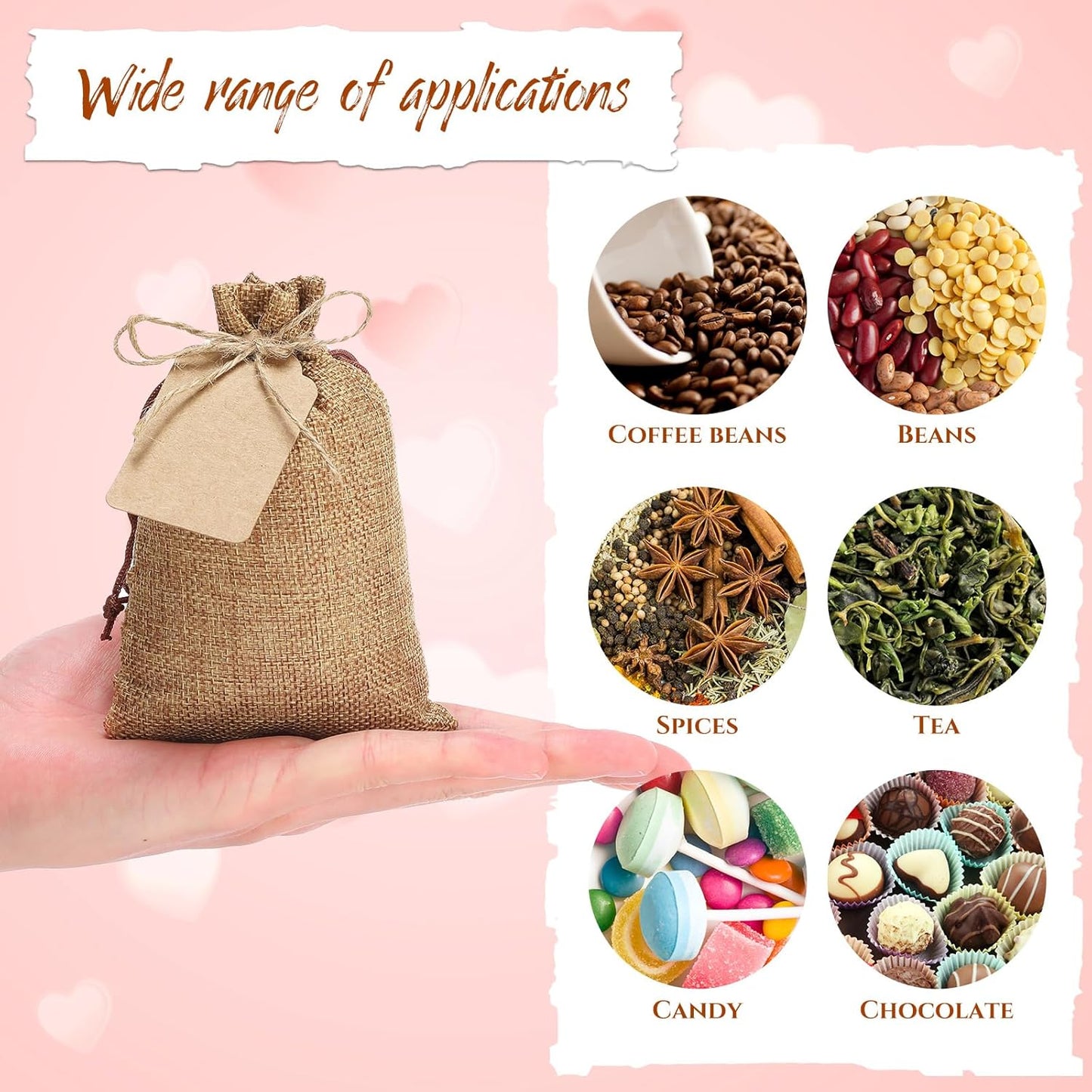 Woanger 100 Pcs Burlap Gift Bags with 100 Pcs Kraft Paper Gift Tags with Drawstring Favor Bulk Burlap Sack Bags for DIY Wedding Party Craft(4 x 6 Inch,Dark Brown)