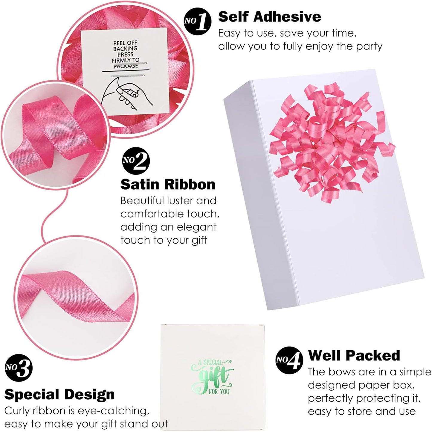 5'' Hot Pink Gift Bow Curly Ribbon Bows Set of 8, Double Faced Satin Ribbon Bow Premade Self Adhesive Bow Decorations for Party, Wedding, Holiday, Gift Bows for Crafts, Wine Bottle, Presents