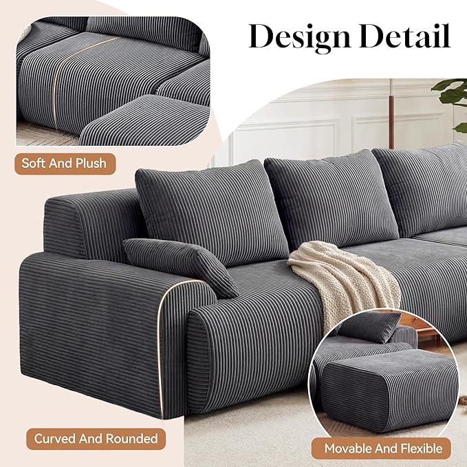 GRUSIGN 118'' Sectional Boneless Oversize Modular Couches, Curved Cloud - Image 6
